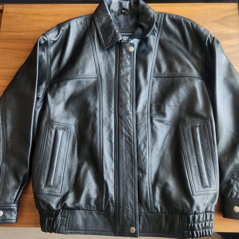 Vintage Classic Leather Bomber Jacket Unisex